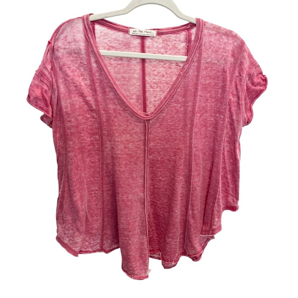 Free People Sammie V-Neck Oversized Swing Tee Burnout Boho Grunge‎ Size XS